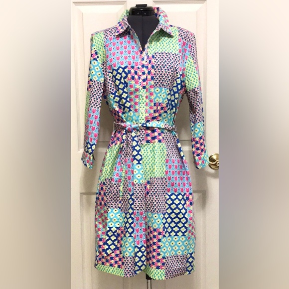Talbots Dresses & Skirts - Talbots Island Patchwork Belted Shirt Dress